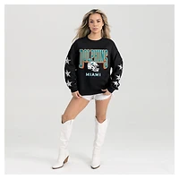 Women's Gameday Couture  Black Miami Dolphins Pure Victory Rhinestud Star-Sleeve Pullover Sweatshirt