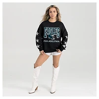 Women's Gameday Couture  Black Philadelphia Eagles Pure Victory Rhinestud Star-Sleeve Pullover Sweatshirt