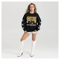 Women's Gameday Couture  Black Pittsburgh Steelers Pure Victory Rhinestud Star-Sleeve Pullover Sweatshirt