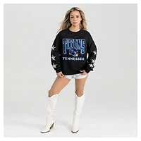 Women's Gameday Couture  Black Tennessee Titans Pure Victory Rhinestud Star-Sleeve Pullover Sweatshirt