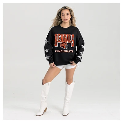 Women's Gameday Couture  Black Cincinnati Bengals Pure Victory Rhinestud Star-Sleeve Pullover Sweatshirt