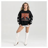 Women's Gameday Couture  Black Cincinnati Bengals Pure Victory Rhinestud Star-Sleeve Pullover Sweatshirt
