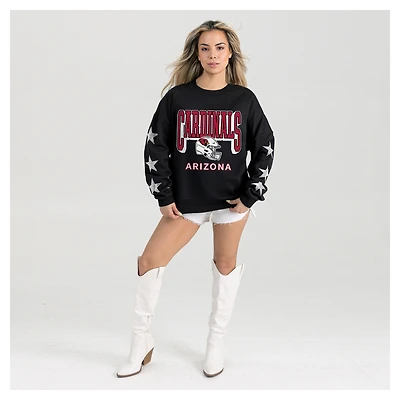 Women's Gameday Couture  Black Arizona Cardinals Pure Victory Rhinestud Star-Sleeve Pullover Sweatshirt
