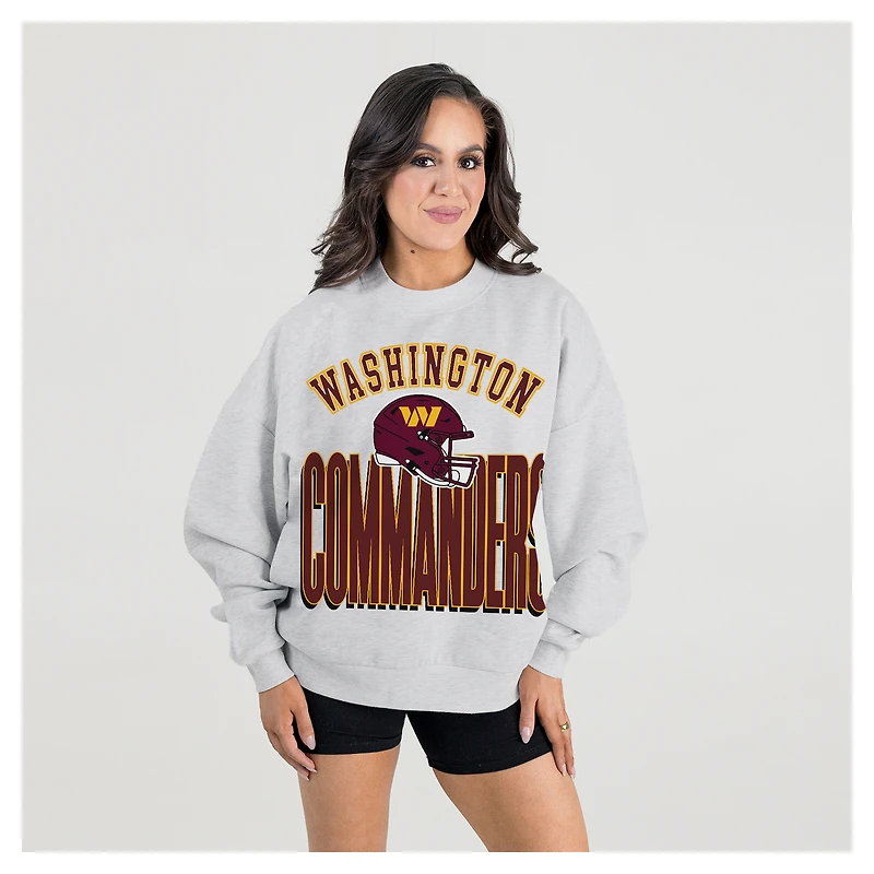Women's Gameday Couture  Ash Washington Commanders Fierce Focus Premium Oversized Fleece Pullover Sweatshirt