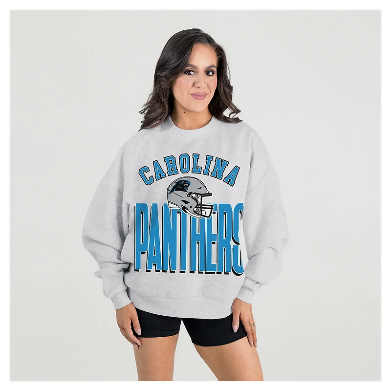 Women's Gameday Couture  Ash Carolina Panthers Fierce Focus Premium Oversized Fleece Pullover Sweatshirt