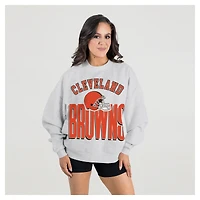 Women's Gameday Couture  Ash Cleveland Browns Fierce Focus Premium Oversized Fleece Pullover Sweatshirt
