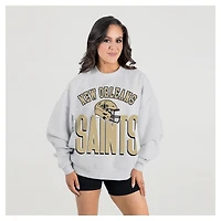 Women's Gameday Couture  Ash New Orleans Saints Fierce Focus Premium Oversized Fleece Pullover Sweatshirt