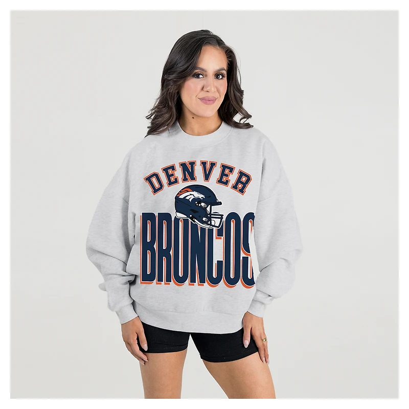 Women's Gameday Couture Ash Denver Broncos Fierce Focus Premium Oversized Fleece Pullover Sweatshirt