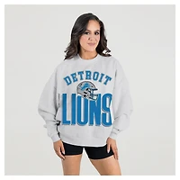 Women's Gameday Couture  Ash Detroit Lions Fierce Focus Premium Oversized Fleece Pullover Sweatshirt