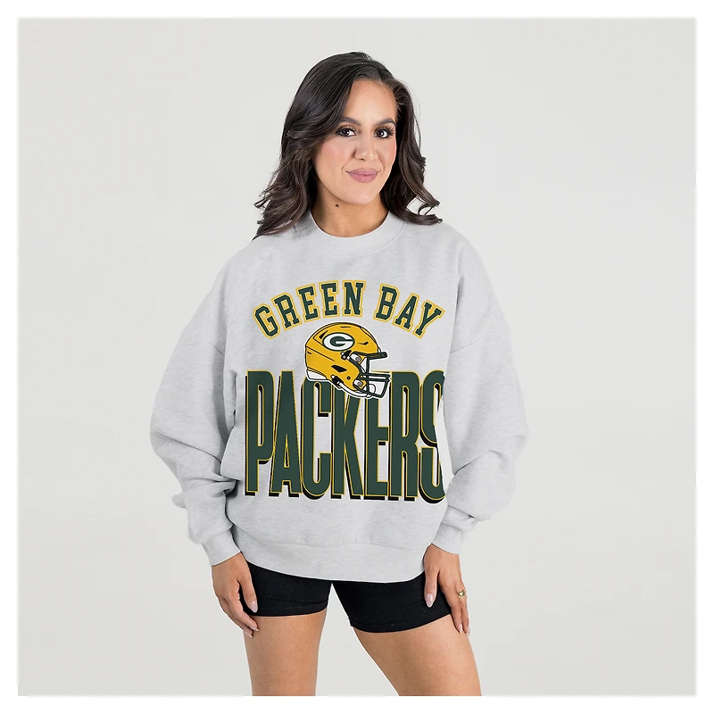 Women's Gameday Couture  Ash Green Bay Packers Fierce Focus Premium Oversized Fleece Pullover Sweatshirt