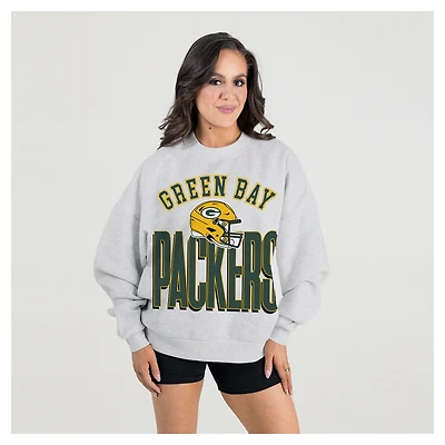 Women's Gameday Couture Ash Green Bay Packers Fierce Focus Premium Oversized Fleece Pullover Sweatshirt