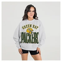 Women's Gameday Couture  Ash Green Bay Packers Fierce Focus Premium Oversized Fleece Pullover Sweatshirt