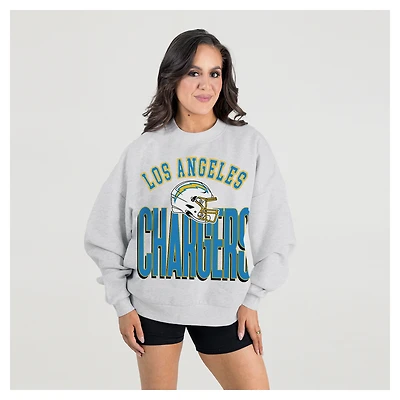 Women's Gameday Couture  Ash Los Angeles Chargers Fierce Focus Premium Oversized Fleece Pullover Sweatshirt