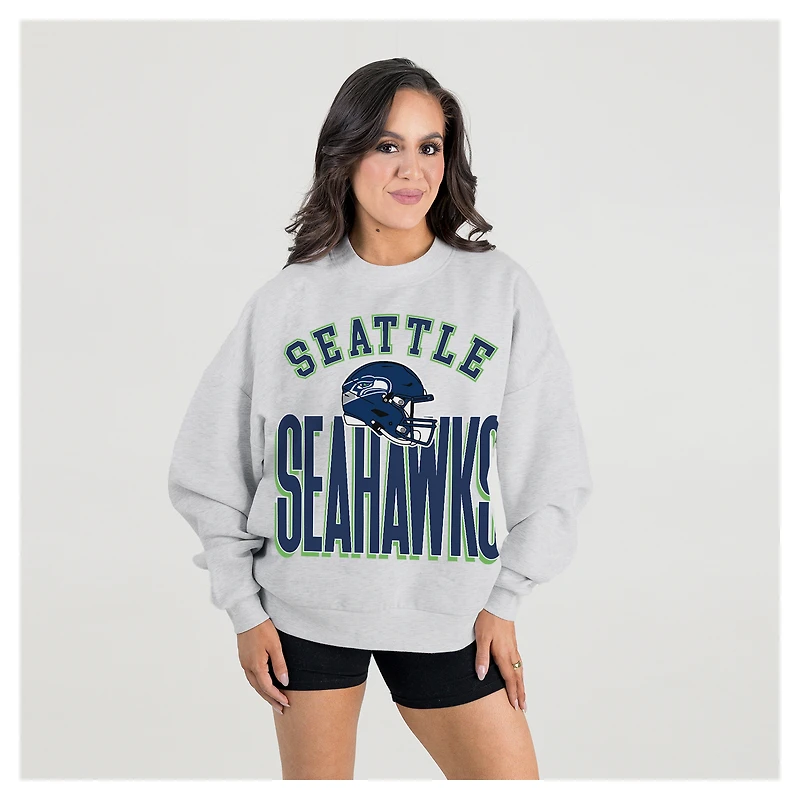 Women's Gameday Couture  Ash Seattle Seahawks Fierce Focus Premium Oversized Fleece Pullover Sweatshirt