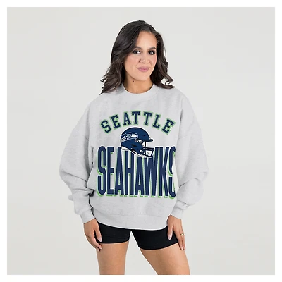 Women's Gameday Couture  Ash Seattle Seahawks Fierce Focus Premium Oversized Fleece Pullover Sweatshirt