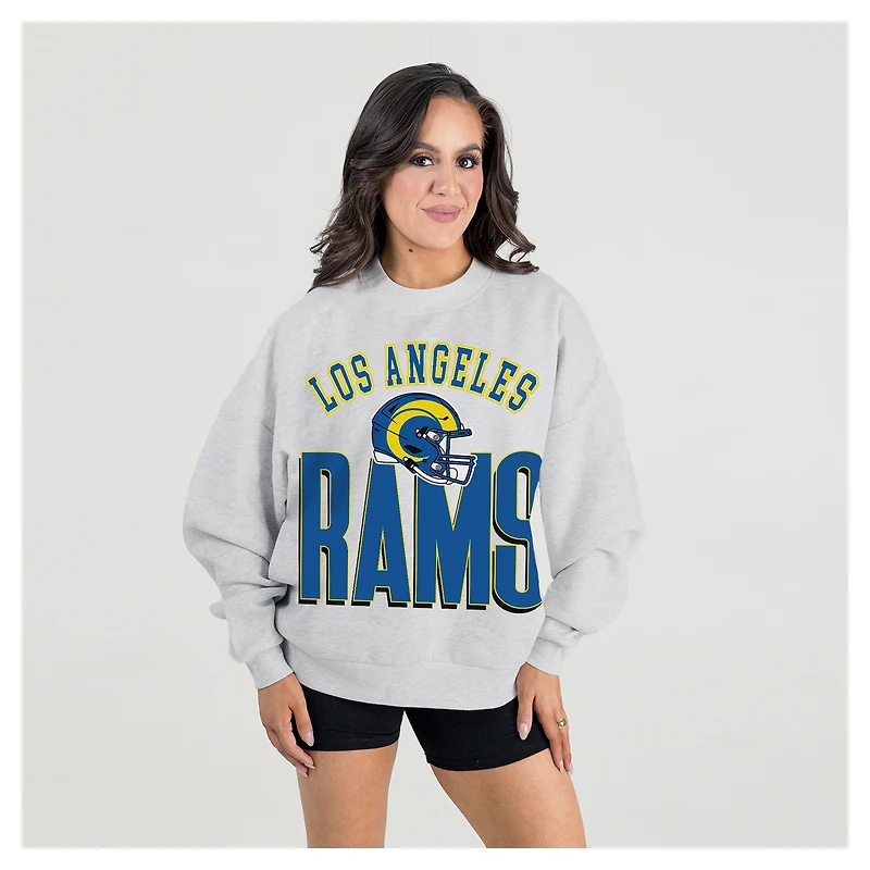 Women's Gameday Couture Ash Los Angeles Rams Fierce Focus Premium Oversized Fleece Pullover Sweatshirt