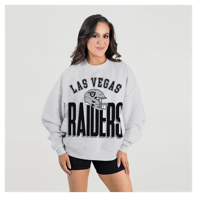 Women's Gameday Couture Ash Las Vegas Raiders Fierce Focus Premium Oversized Fleece Pullover Sweatshirt