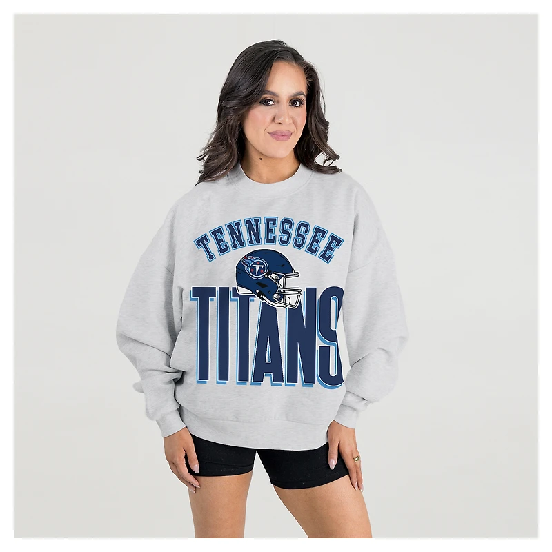 Women's Gameday Couture  Ash Tennessee Titans Fierce Focus Premium Oversized Fleece Pullover Sweatshirt