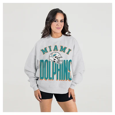 Women's Gameday Couture  Ash Miami Dolphins Fierce Focus Premium Oversized Fleece Pullover Sweatshirt
