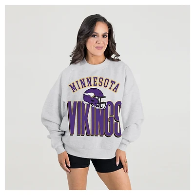 Women's Gameday Couture  Ash Minnesota Vikings Fierce Focus Premium Oversized Fleece Pullover Sweatshirt