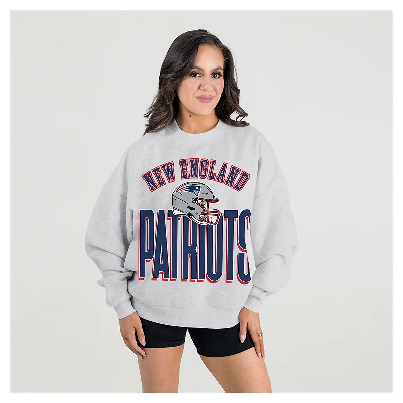 Women's Gameday Couture  Ash New England Patriots Fierce Focus Premium Oversized Fleece Pullover Sweatshirt