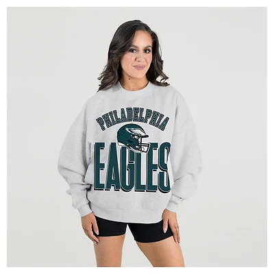 Women's Gameday Couture  Ash Philadelphia Eagles Fierce Focus Premium Oversized Fleece Pullover Sweatshirt
