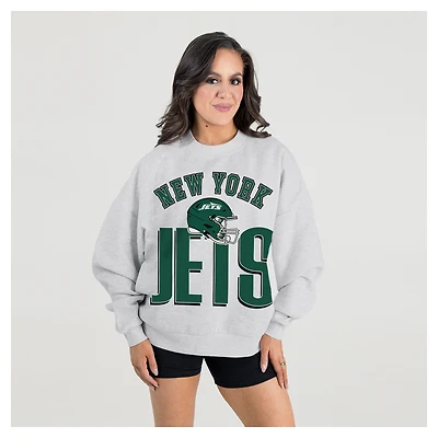 Women's Gameday Couture  Ash New York Jets Fierce Focus Premium Oversized Fleece Pullover Sweatshirt