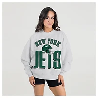 Women's Gameday Couture  Ash New York Jets Fierce Focus Premium Oversized Fleece Pullover Sweatshirt