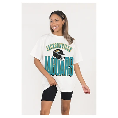 Women's Gameday Couture  White Jacksonville Jaguars Oversized Classic Fierce Focus T-Shirt