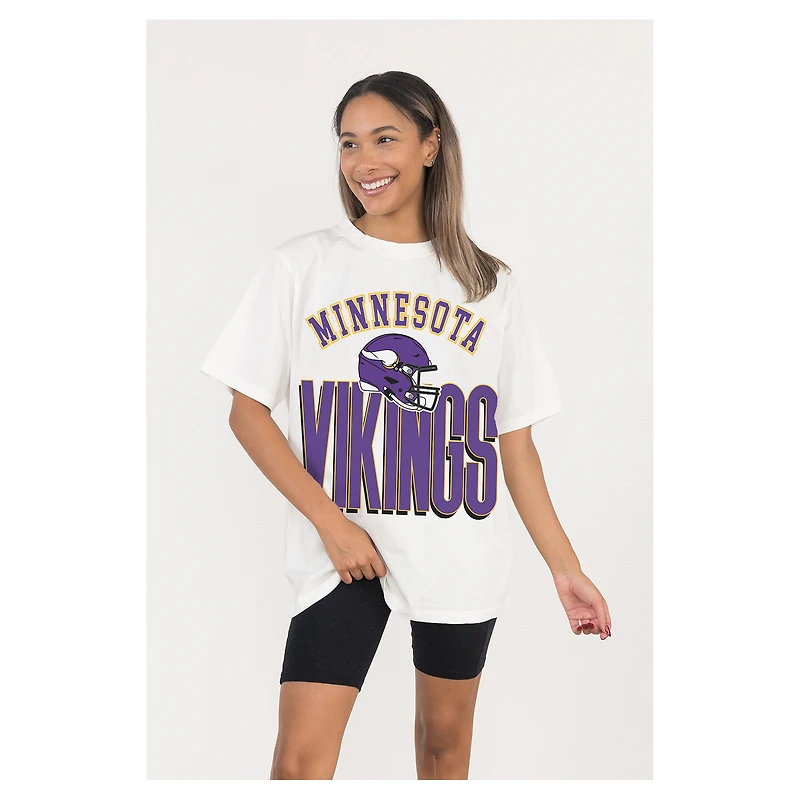Women's Gameday Couture White Minnesota Vikings Oversized Classic Fierce Focus T-Shirt