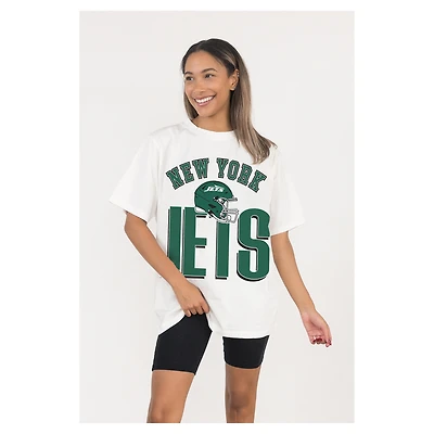 Women's Gameday Couture  White New York Jets Oversized Classic Fierce Focus T-Shirt