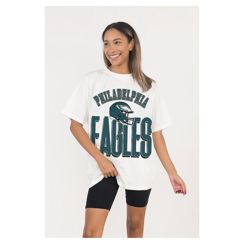 Women's Gameday Couture  White Philadelphia Eagles Oversized Classic Fierce Focus T-Shirt