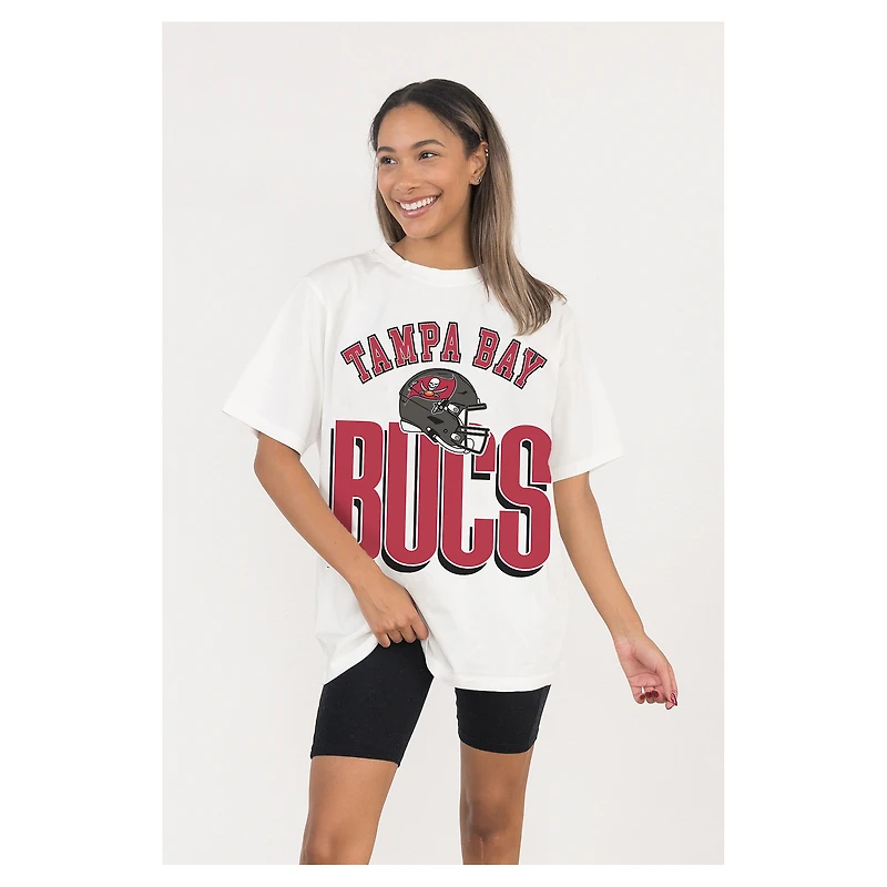 Women's Gameday Couture  White Tampa Bay Buccaneers Oversized Classic Fierce Focus T-Shirt
