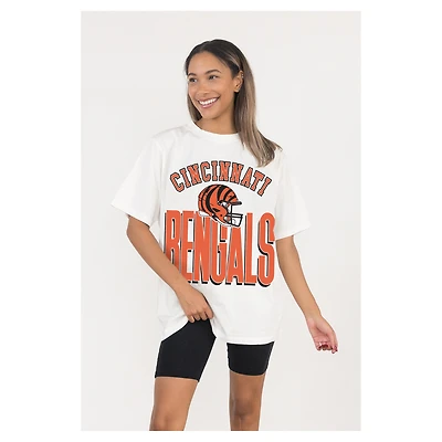 Women's Gameday Couture  White Cincinnati Bengals Oversized Classic Fierce Focus T-Shirt