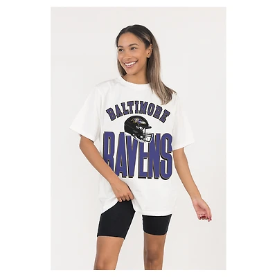 Women's Gameday Couture  White Baltimore Ravens Oversized Classic Fierce Focus T-Shirt