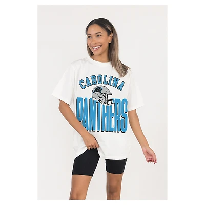 Women's Gameday Couture  White Carolina Panthers Oversized Classic Fierce Focus T-Shirt