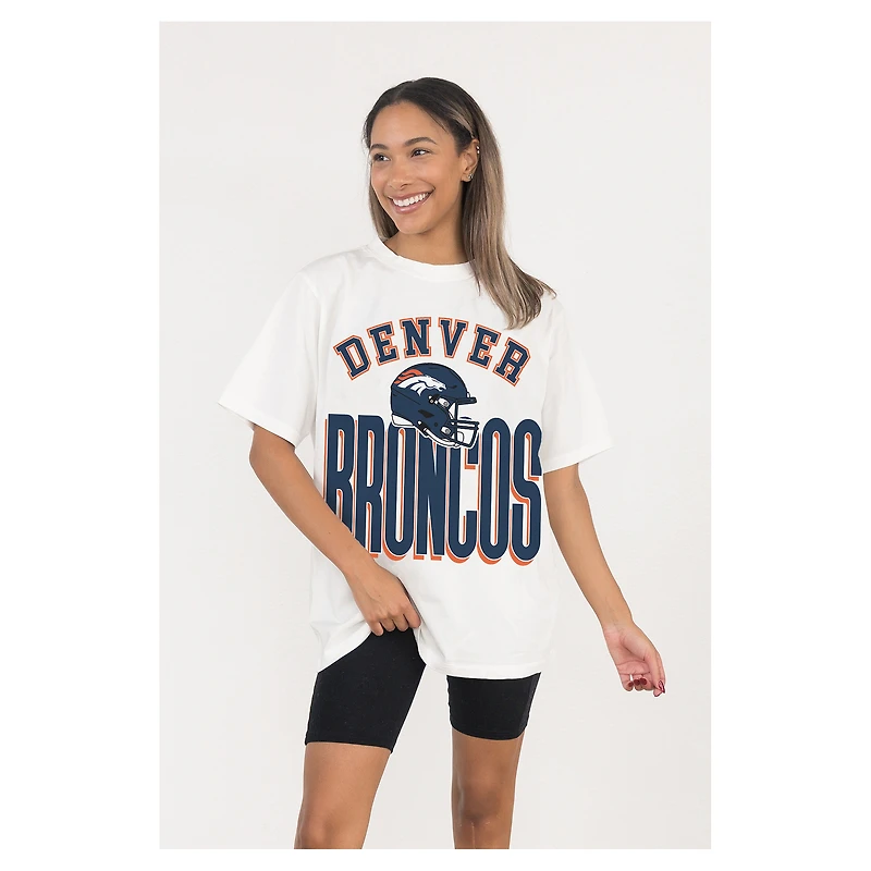 Women's Gameday Couture  White Denver Broncos Oversized Classic Fierce Focus T-Shirt