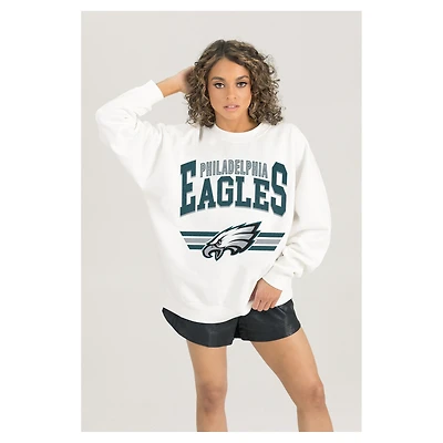 Women's Gameday Couture  White Philadelphia Eagles Swift Strike Premium Oversized Fleece Pullover Sweatshirt