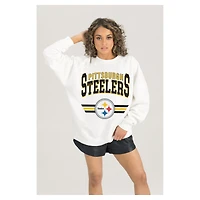 Women's Gameday Couture  White Pittsburgh Steelers Swift Strike Premium Oversized Fleece Pullover Sweatshirt