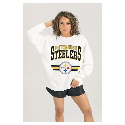 Women's Gameday Couture  White Pittsburgh Steelers Swift Strike Premium Oversized Fleece Pullover Sweatshirt