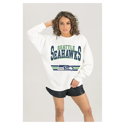 Women's Gameday Couture  White Seattle Seahawks Swift Strike Premium Oversized Fleece Pullover Sweatshirt