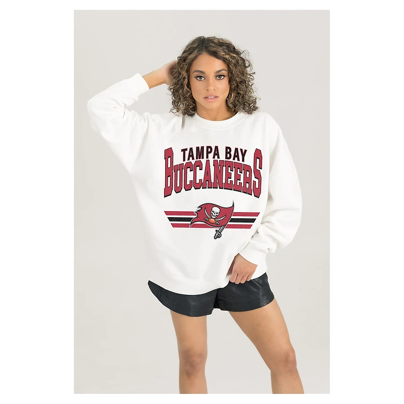 Women's Gameday Couture  White Tampa Bay Buccaneers Swift Strike Premium Oversized Fleece Pullover Sweatshirt
