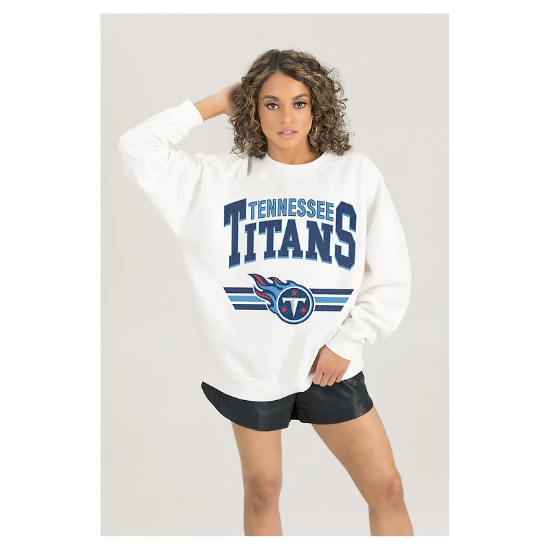 Women's Gameday Couture  White Tennessee Titans Swift Strike Premium Oversized Fleece Pullover Sweatshirt