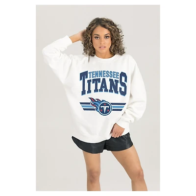 Women's Gameday Couture  White Tennessee Titans Swift Strike Premium Oversized Fleece Pullover Sweatshirt