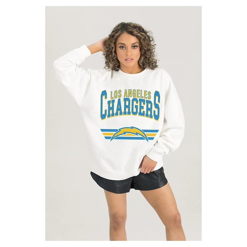 Women's Gameday Couture White Los Angeles Chargers Swift Strike Premium Oversized Fleece Pullover Sweatshirt