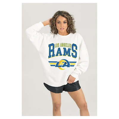 Women's Gameday Couture  White Los Angeles Rams Swift Strike Premium Oversized Fleece Pullover Sweatshirt