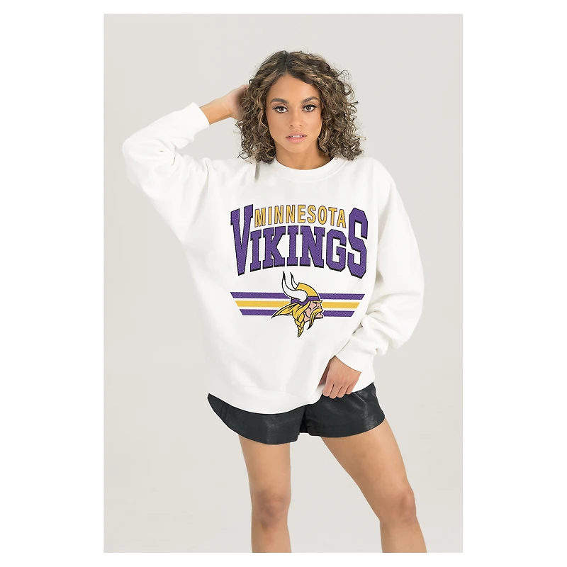 Women's Gameday Couture  White Minnesota Vikings Swift Strike Premium Oversized Fleece Pullover Sweatshirt