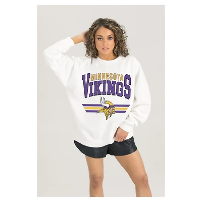 Women's Gameday Couture  White Minnesota Vikings Swift Strike Premium Oversized Fleece Pullover Sweatshirt