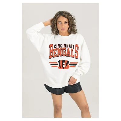 Women's Gameday Couture  White Cincinnati Bengals Swift Strike Premium Oversized Fleece Pullover Sweatshirt