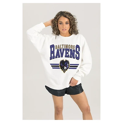 Women's Gameday Couture  White Baltimore Ravens Swift Strike Premium Oversized Fleece Pullover Sweatshirt